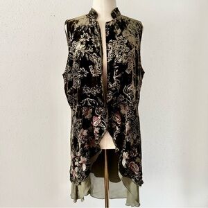 JOHN MARK Longline Drape Sleeveless Knit Vest Chiffon Green Women's Size Large L